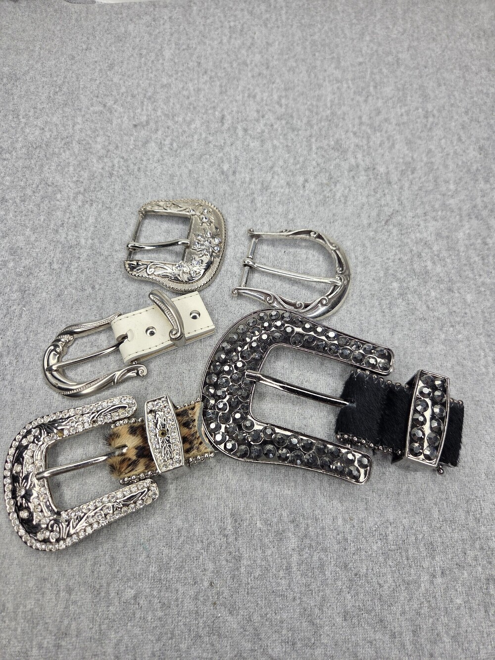 Vintage Lot of 5 Rhinestone Western Belt Buckle Sets Boutique Cowgirl Bling